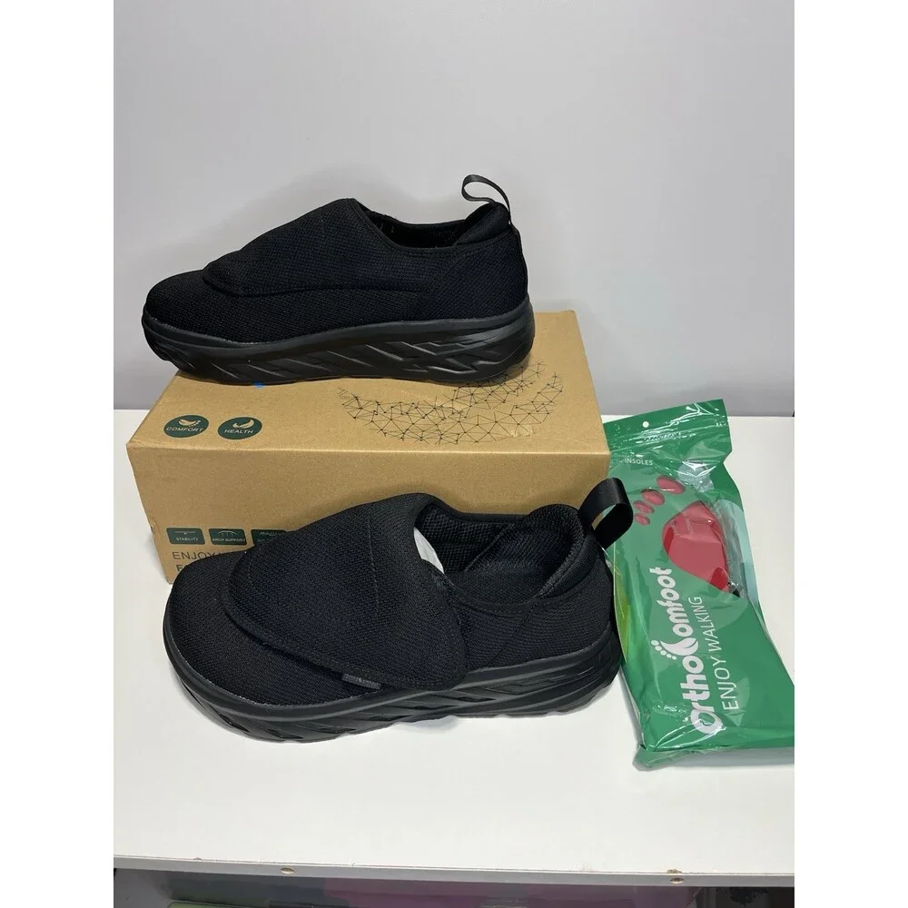 NEW Orthopedic Men's Wide Shoes Diabetic Slip On OrthoComFoot Size 11 Black